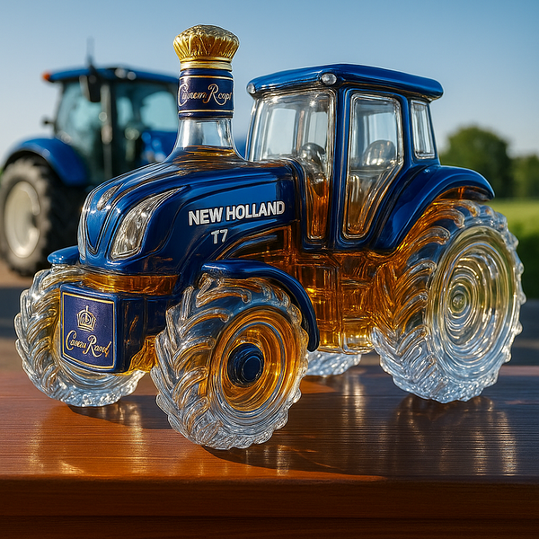 Klasická láhev whisky ve tvaru traktoru New Holland T7